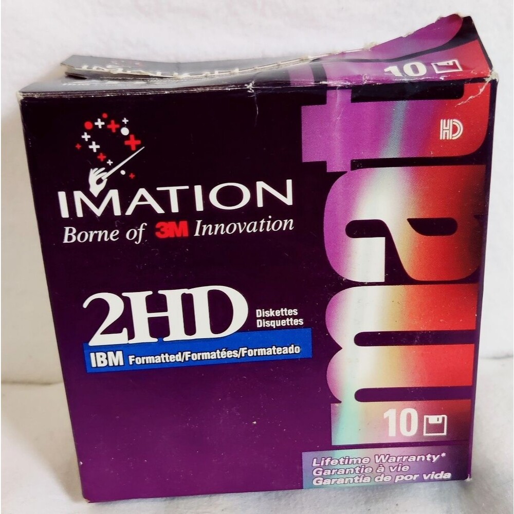 Imation 2HD IBM Box of 10 Diskettes Sealed 1998 Old Stock 1.44MB Floppy New